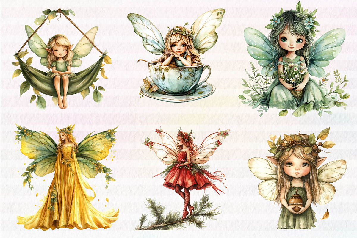 Forest Fairy Watercolor Clipart, an Illustration by CreationArt (Photo 3 of 5)