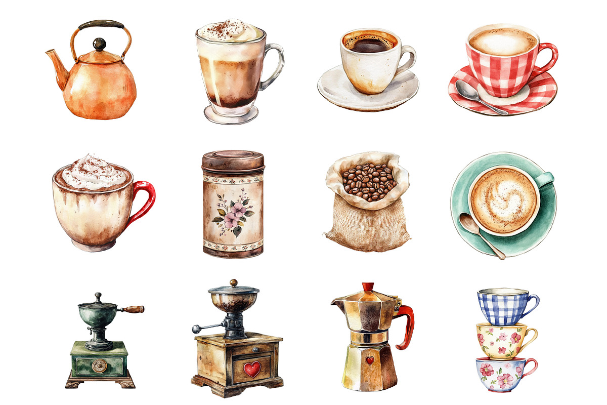 Watercolor Coffee Clipart, a Seasonal Illustration by Design Market (Photo 4 of 5)