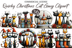 Quirky Christmas Cat Gang clipart, a Seasonal Illustration by designcity5