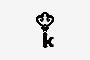 Vintage Door Key. Letter K Logo.