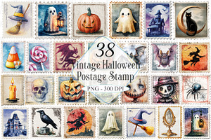 Vintage Halloween Postage Stamp Clip, a Graphic by designcity5