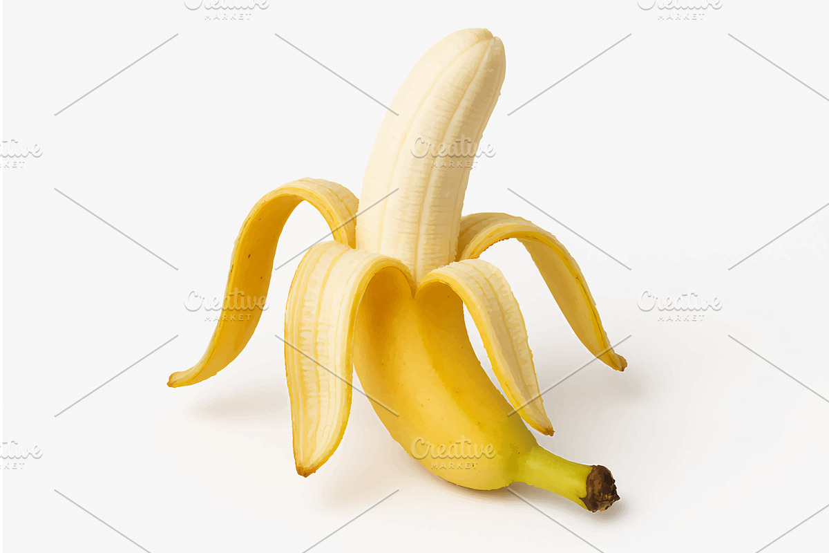 Peeled ripe banana vector, a Food Illustration by AlexArt