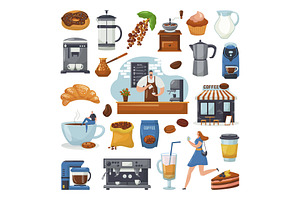 Coffee Shop Icons And Coffee Maker