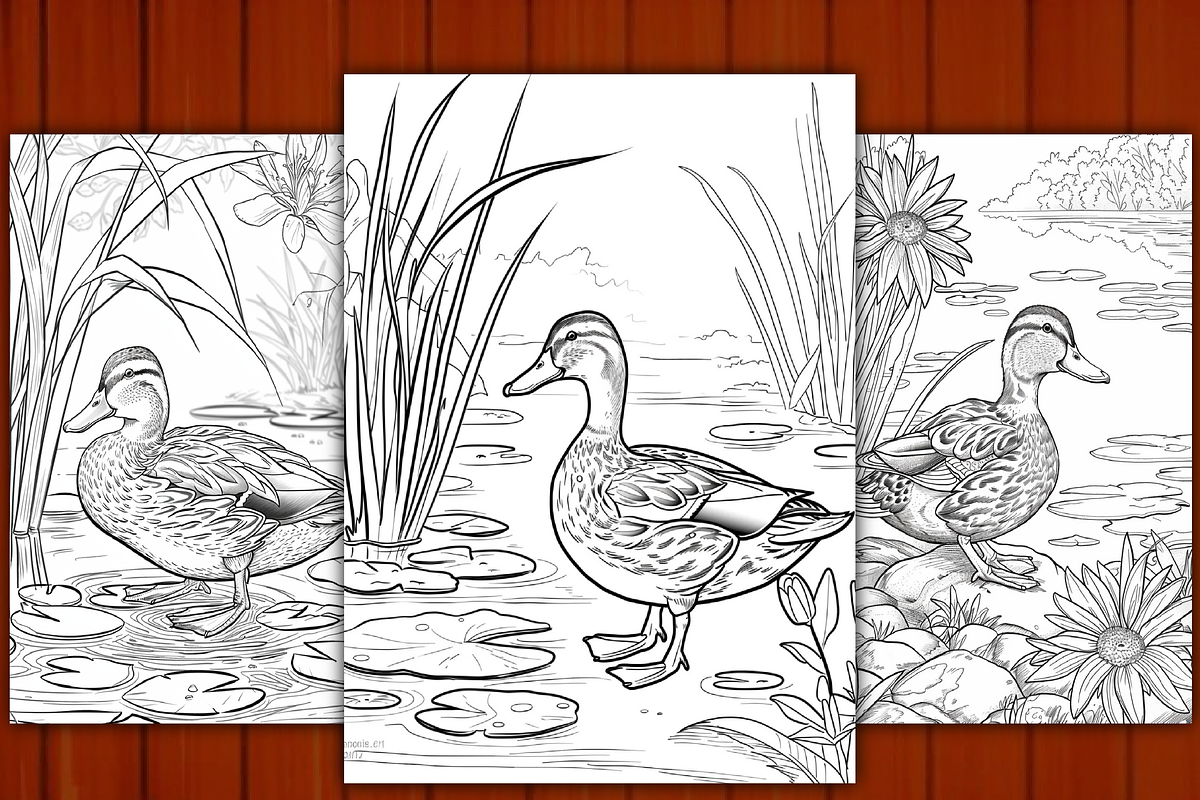 Ducks in a Pond Coloring Pages V 02, an Animal Illustration by Daisy Doodle