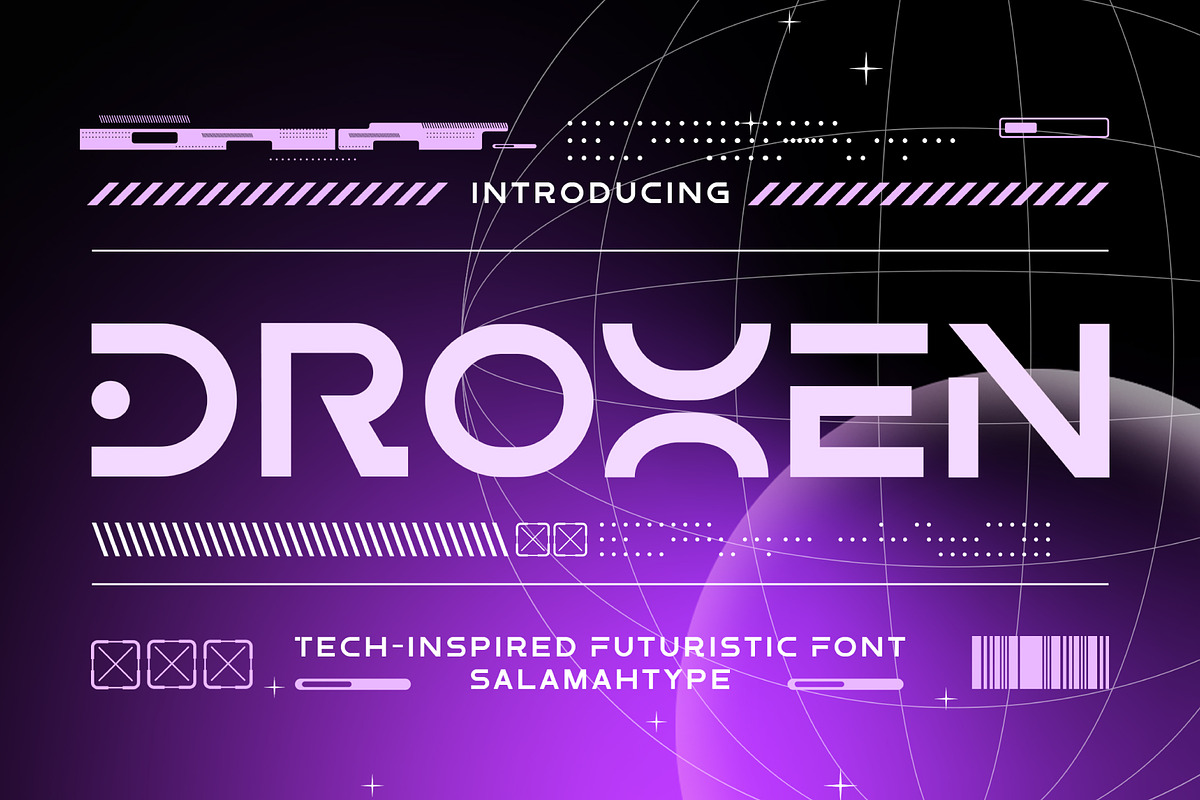 DROXEN - Futuristic Font, a Sans Serif Font by Salamahtype (Photo 1 of 8)