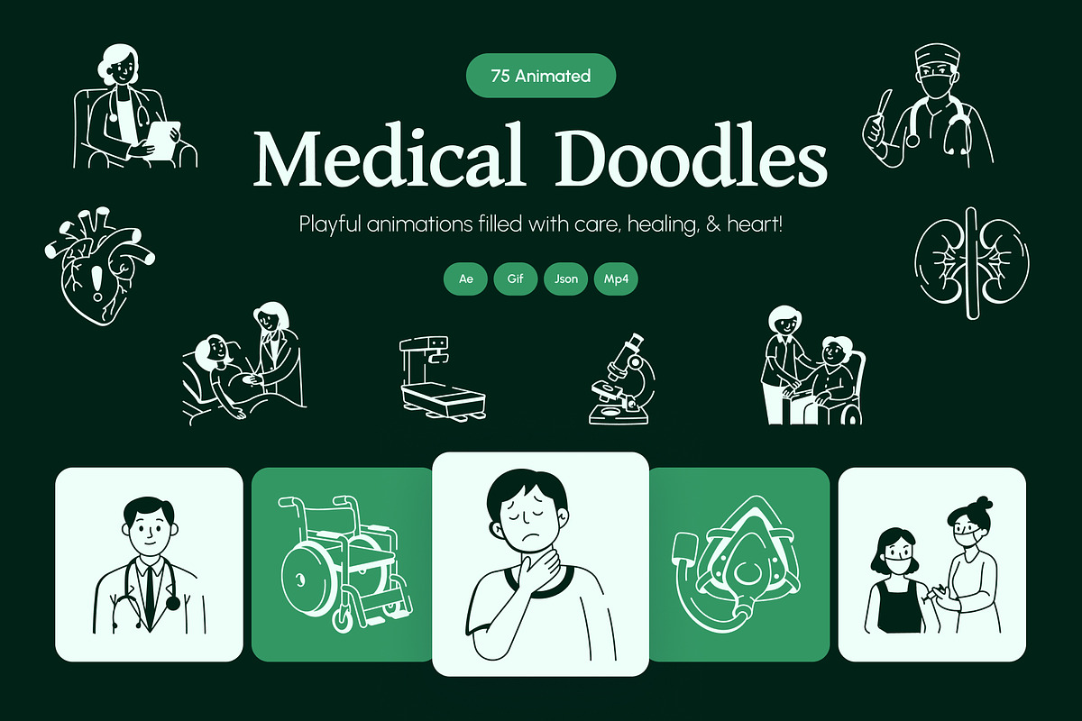 Animated Medical Doodles Set, an Outline Icon by Vectors Market (Photo 1 of 5)