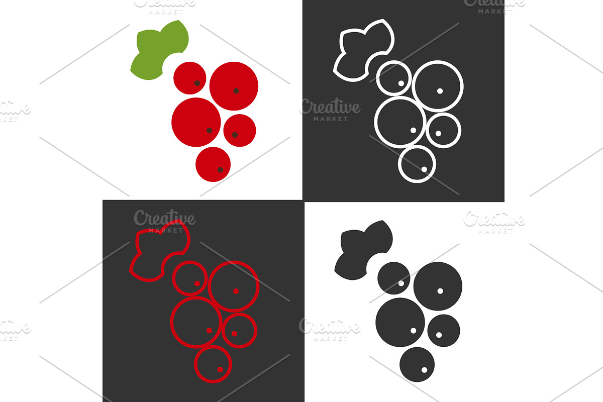 Red currant line icons displayed in, a Food Illustration by okskukuruza
