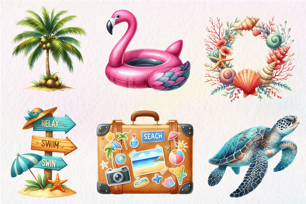 Summer Beach Watercolor Clipart, an Illustration by CreationArt (Photo 5 of 5)