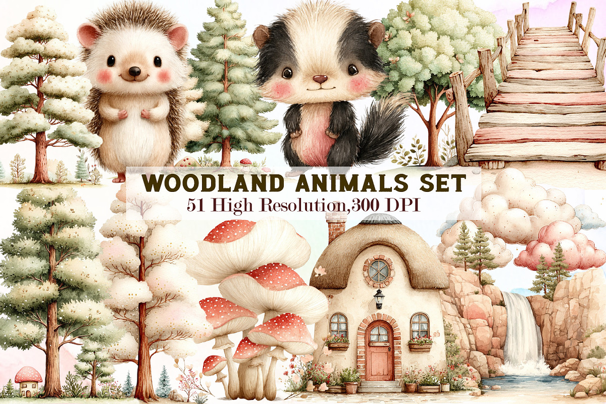 Watercolor Woodland Animals Clipart, an Illustration by Sublimation Artist (Photo 1 of 7)