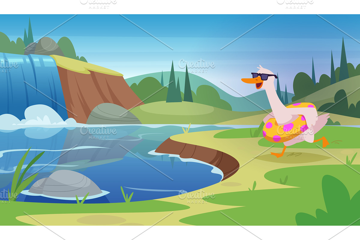 Goose. Cartoon outdoor background, an Animal Illustration by Onyx