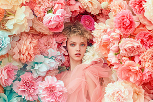 Floral Immersion - Woman Among Bloss, a Beauty & Fashion Photo by Ocean Digital Art