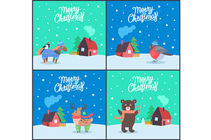 Merry Christmas Animals Poster With