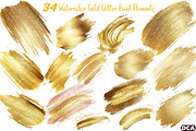 Watercolor Gold Glitter Paint Elemen, an Illustration by DreamCafeArt (Thumbnail 1 of 7)