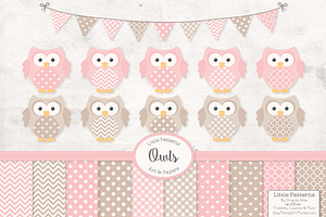 Soft Pink Vector Owls & Paper, an Animal Illustration by Amanda Ilkov