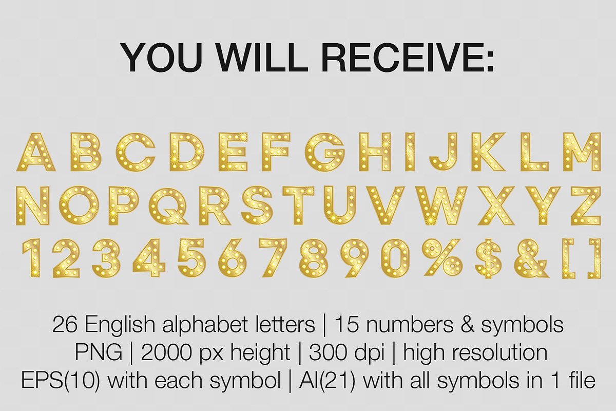 Gold retro letters vector PNG EPS AI, an Object Graphic by MariiaVD (Photo 6 of 6)
