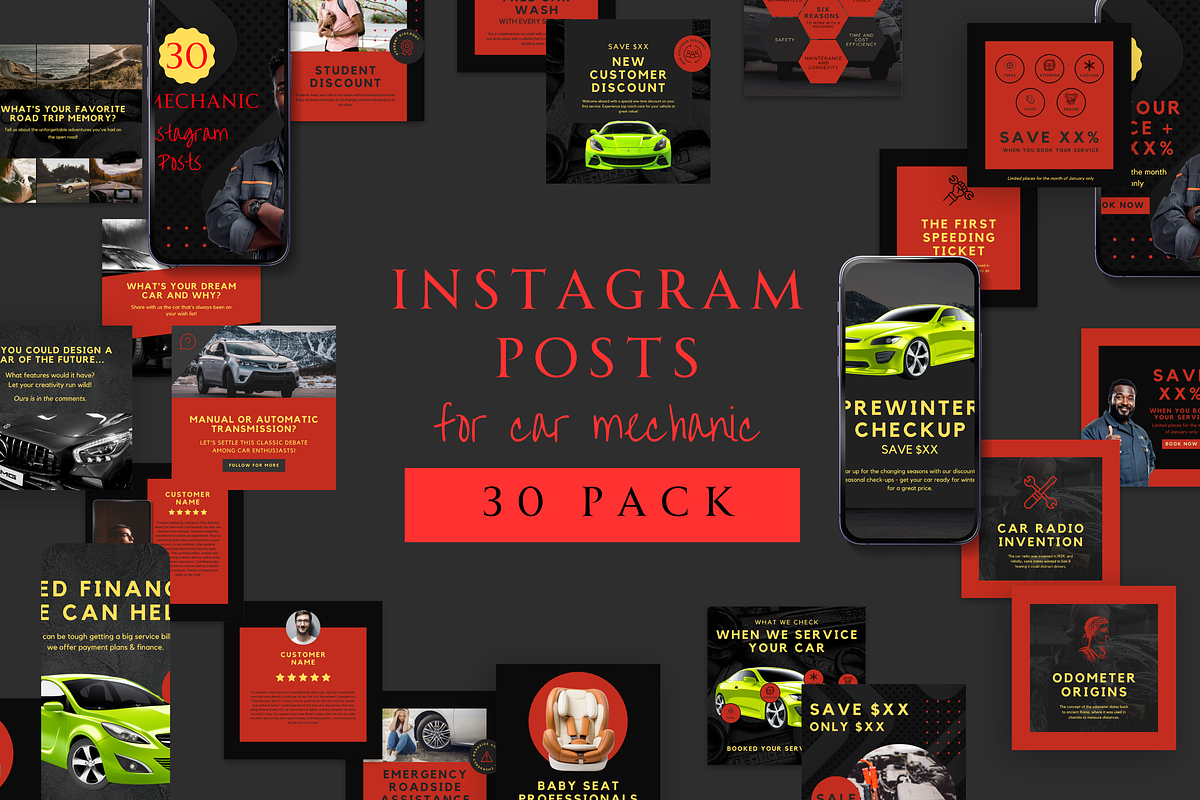 CAR MECHANIC INSTAGRAM POSTS RED, a Social Media Template by Daring Digies (Photo 2 of 8)