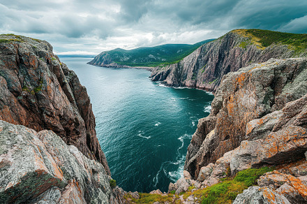 Dramatic cliffs rise above the calm, a Photo by Tanuart