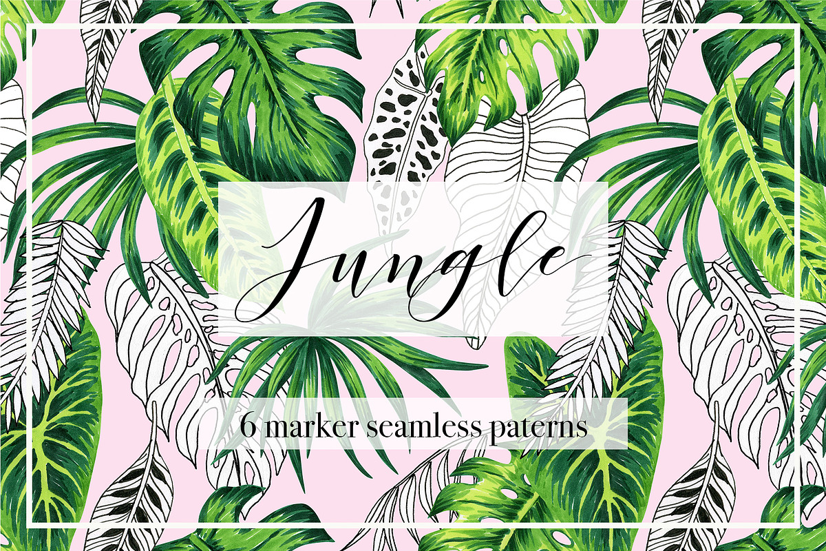 Jungle. Marker seamless patterns., a Pattern Graphic by Anyuka (Photo 1 of 7)