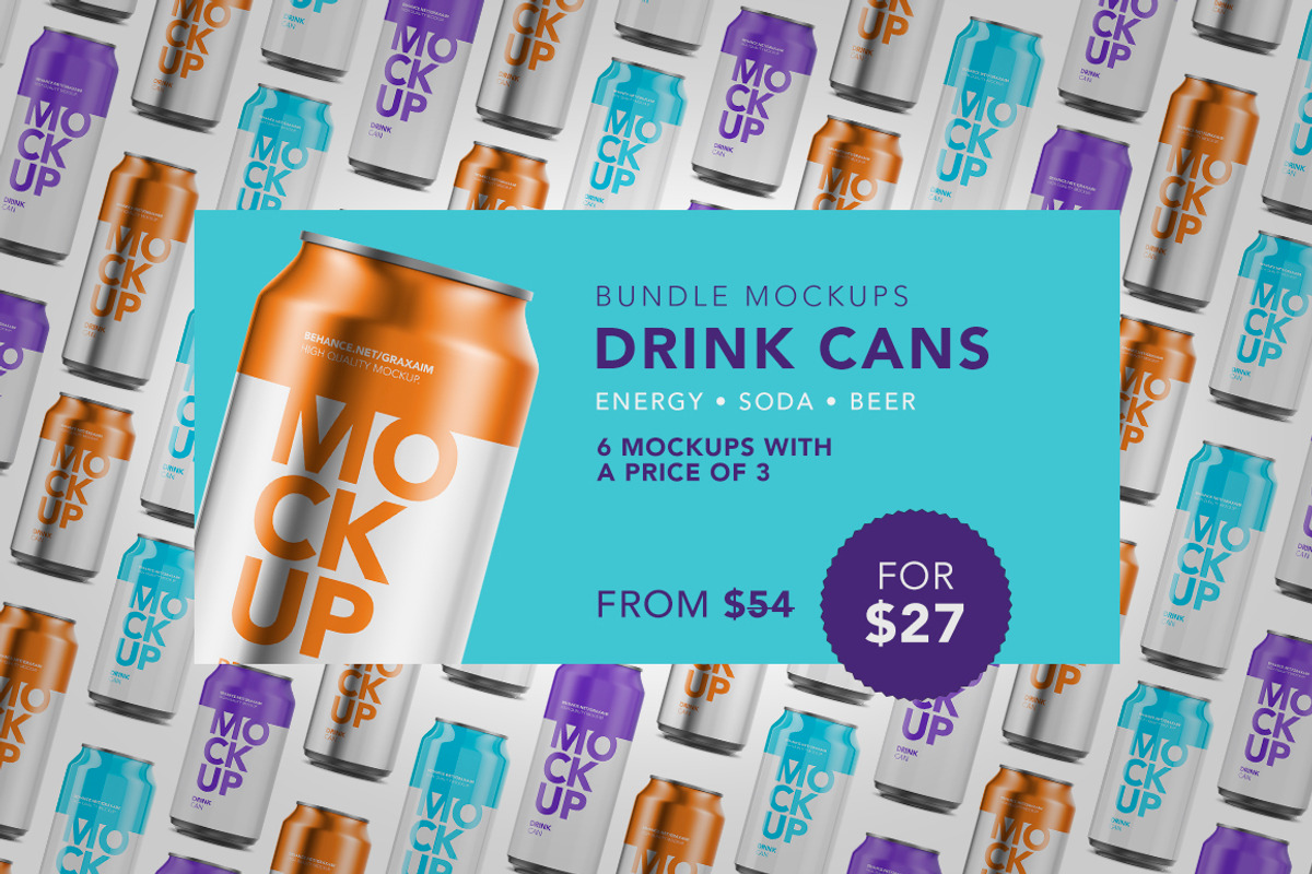 Drink Cans - Bundle Mockup, a Packaging Mockup by Graxaim Mock-up (Photo 1 of 7)