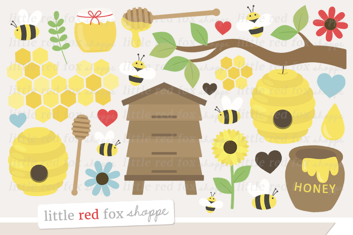 Bees & Honey Clipart, an Illustration by Little Red Fox Shoppe