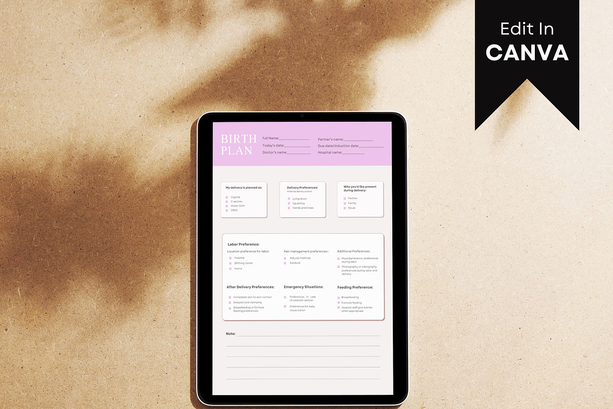 Canva Birth Plan Template, C Section, a Print Template by BrushstrokeArtGB (Photo 5 of 5)