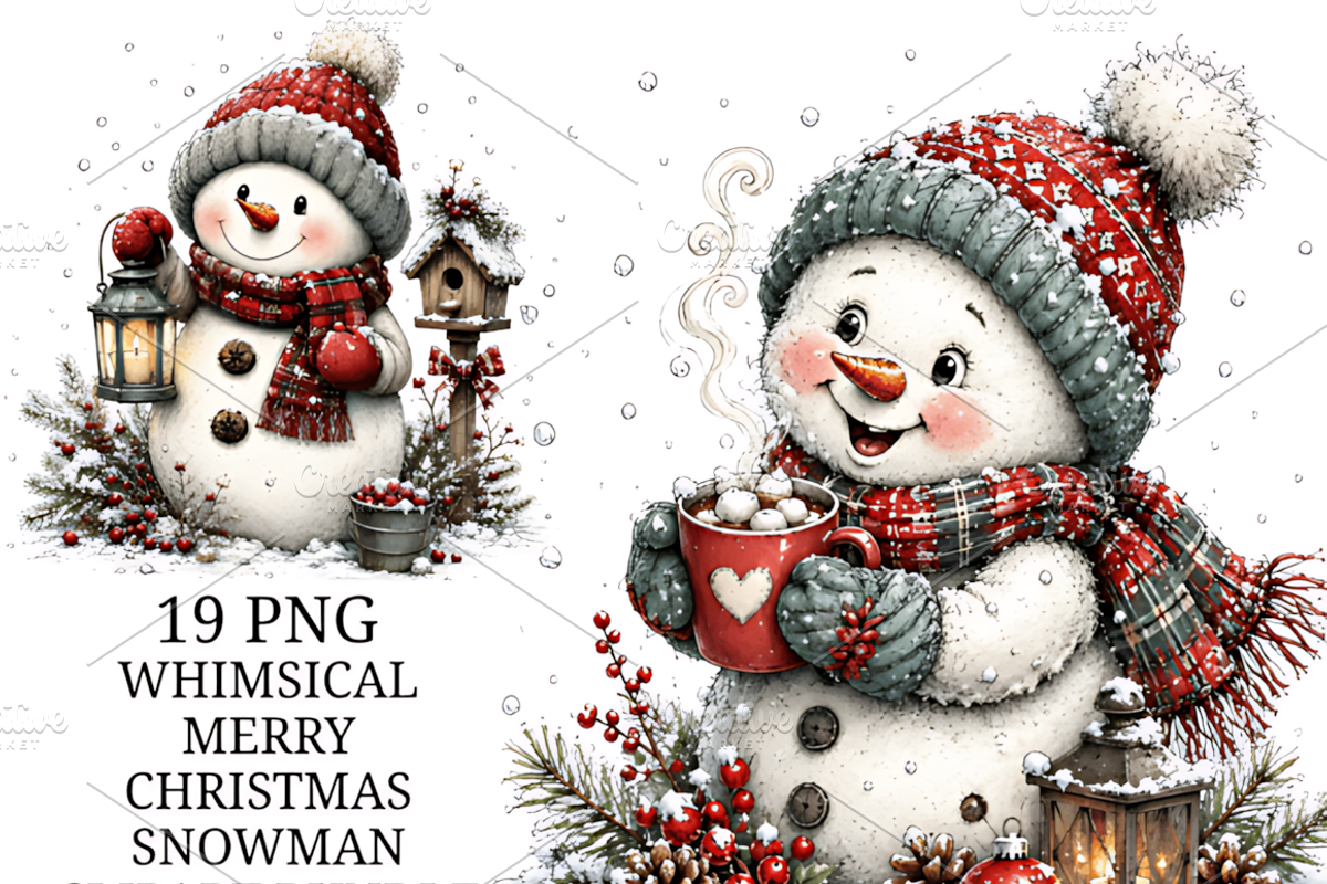 Whimsical Christmas Snowman Bundle, a Seasonal Illustration by Coco Bloom (Photo 1 of 3)