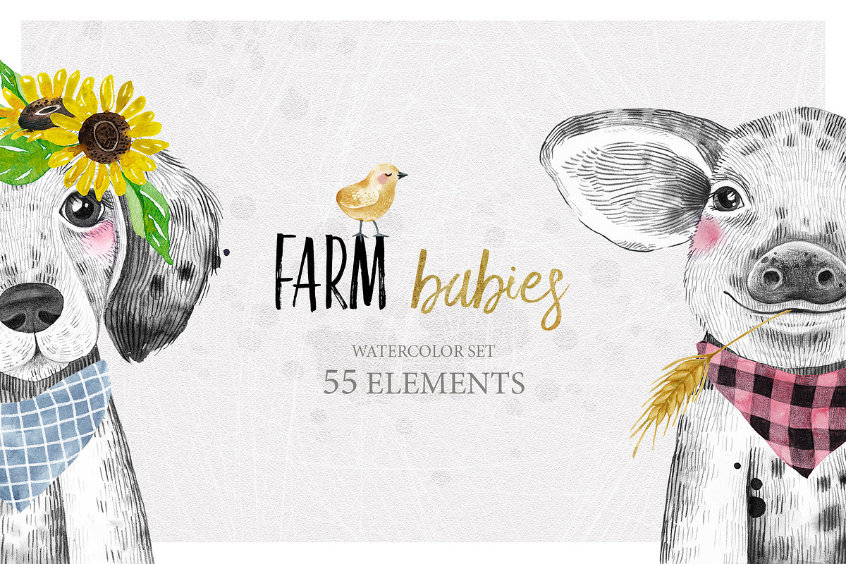 FARM BABIES watercolor set, an Animal Illustration by Natali Smolova (Photo 1 of 8)