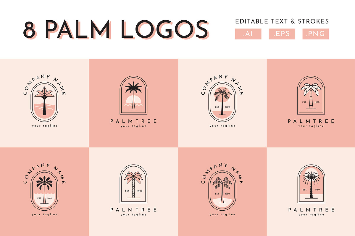 8 palm tree logo templates in vector, a Branding & Logo Template by MaryArt (Photo 1 of 4)