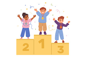 Little boys and girl stand on podium, a Person Illustration by Vectorbuum
