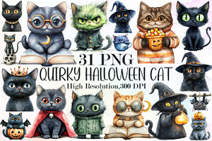 Quirky Halloween Cat Clipart, an Illustration by Sublimation Artist