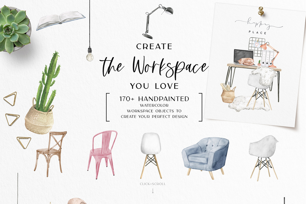 Watercolor Workspace Elements, a Decorative Illustration by beehouse studio (Photo 2 of 14)