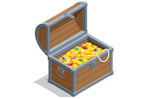 wooden treasure chest. An Isometric, a Finance Illustration by Golden Sikorka