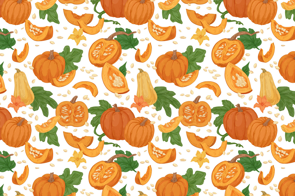 Pumpkins, autumn seamless patterns, a Pattern Graphic by Good Studio (Photo 4 of 9)