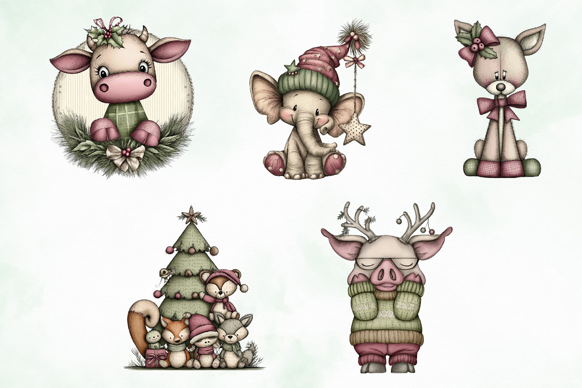 Whimsical Christmas Animals Clipart, an Illustration by Creative Art (Photo 7 of 11)