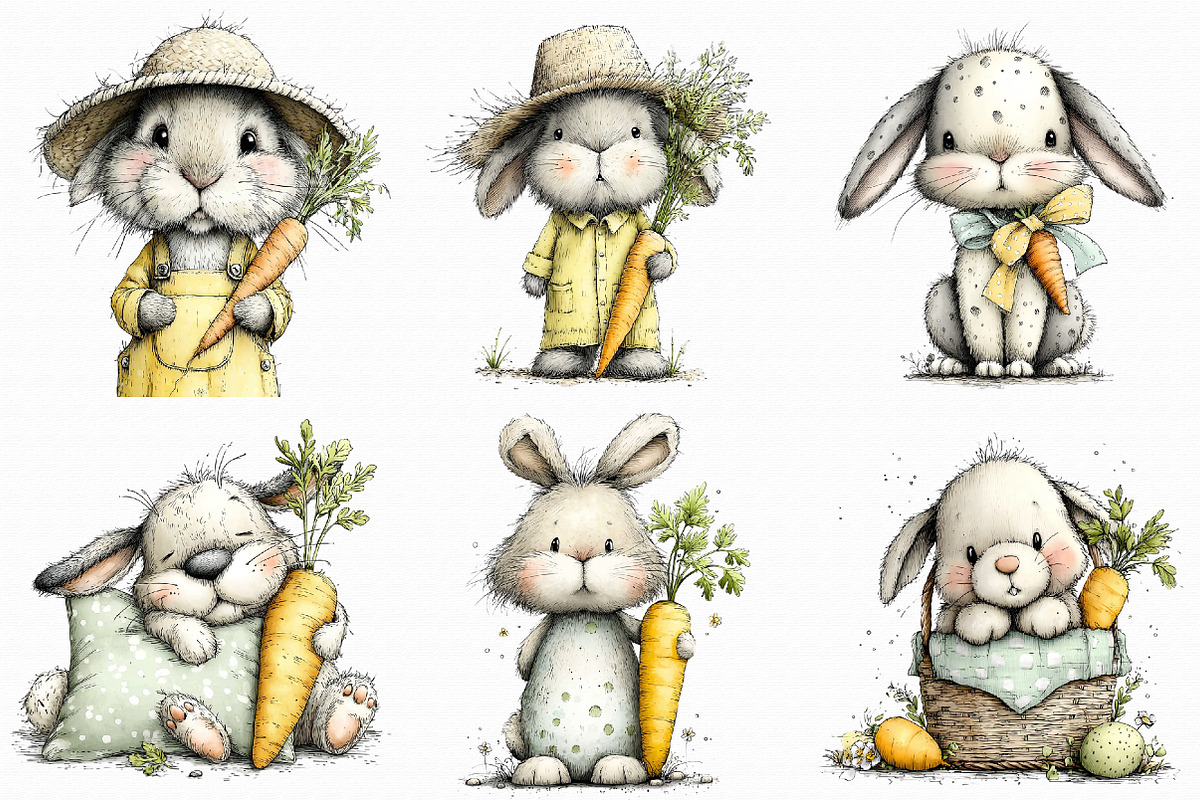 Easter Bunny with Carrot Clipart, an Illustration by Libby Wishes (Photo 5 of 7)