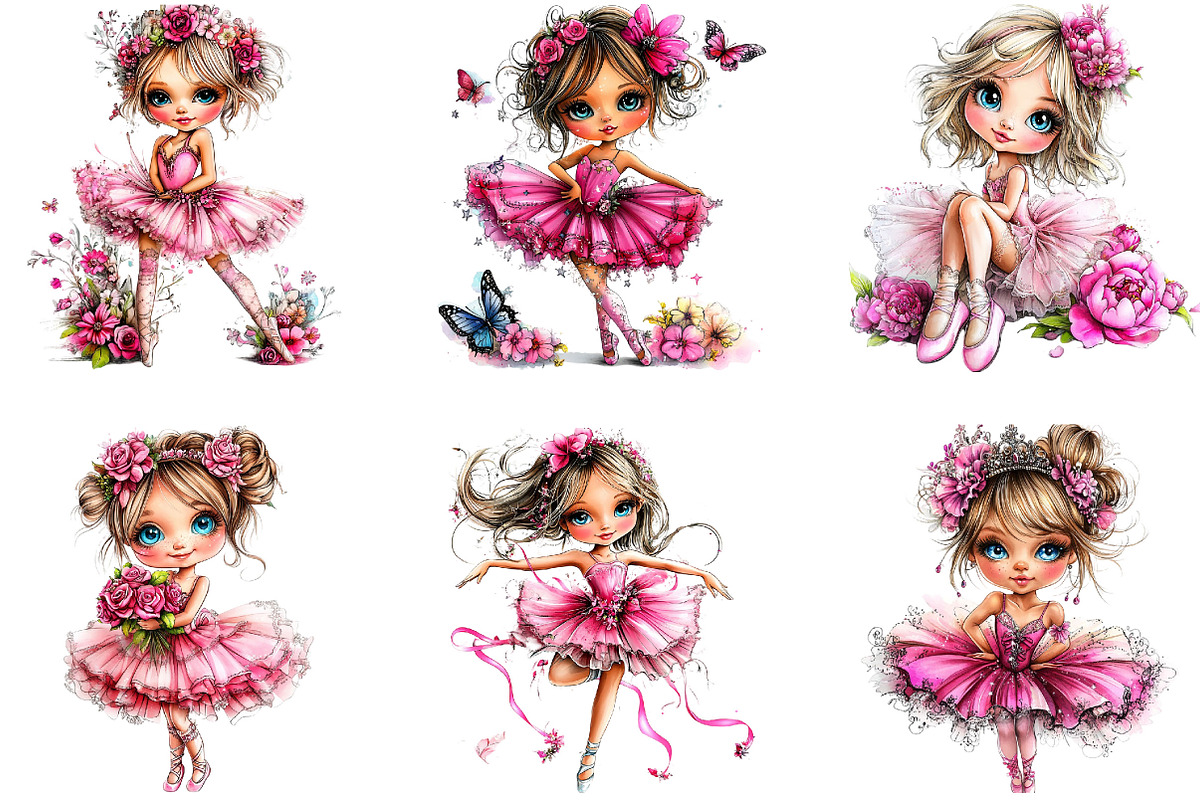 Ballerina Girls Whimsical Clipart, a Seasonal Illustration by Designking (Photo 3 of 5)