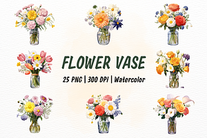 Flower Vase Watercolor Clipart, a Decorative Illustration by New-School-Wave