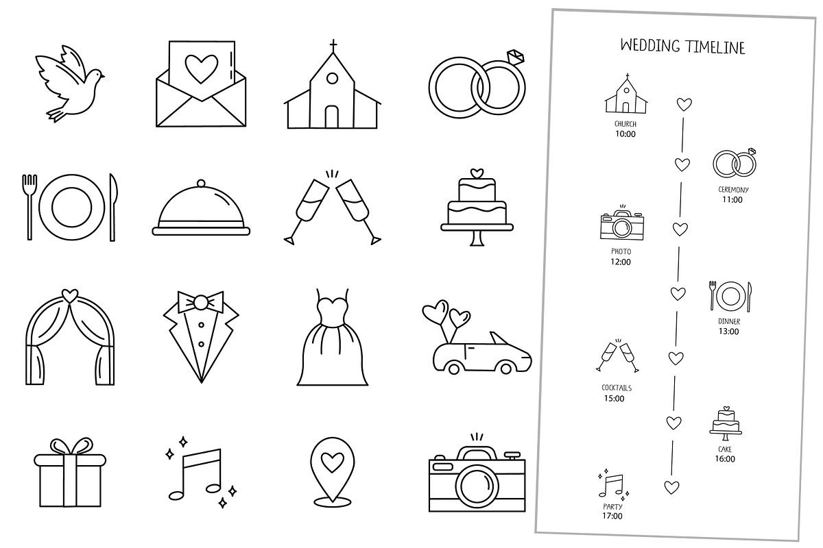 Wedding Timeline Template and Icons, an Invitation Template by Milota
