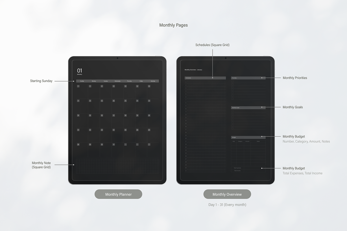 Digital Planner 2024 | Black, an App Template by SydneyYeom (Photo 3 of 11)