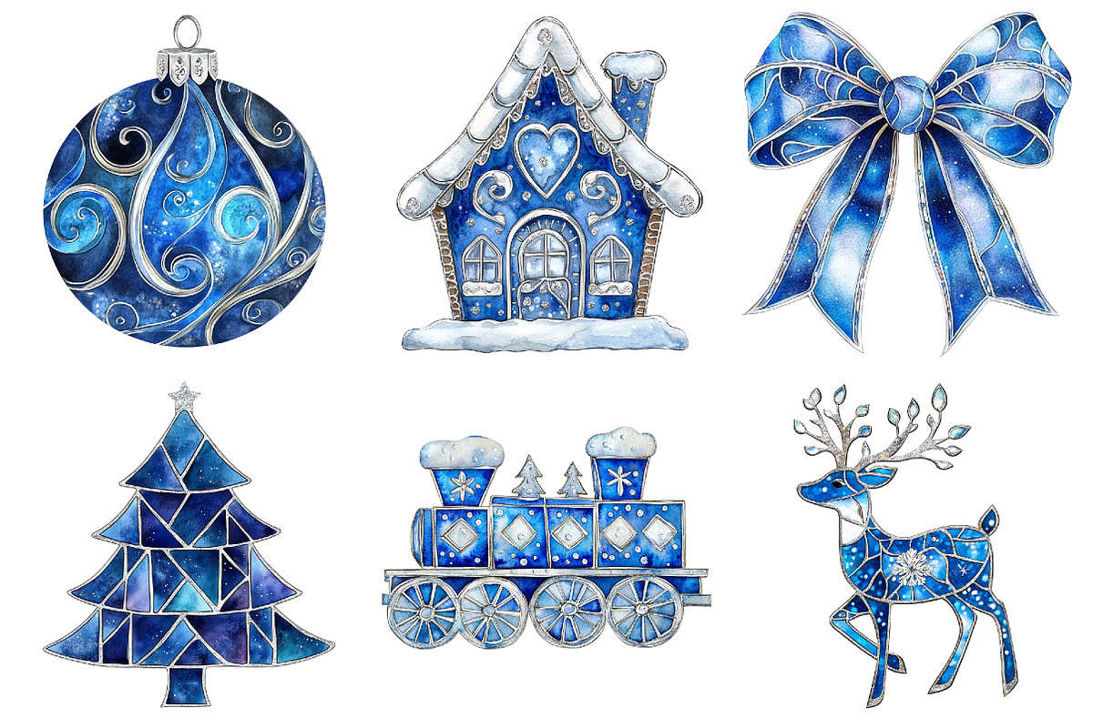 Blue Christmas Stained Glass Bundle, a Seasonal Illustration by CitraGraphics (Photo 6 of 8)