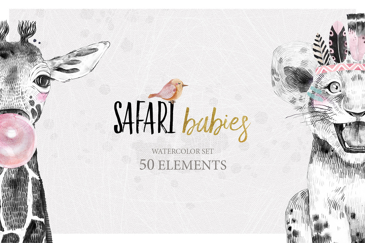 SAFARI BABIES watercolor set, an Animal Illustration by Natali Smolova (Photo 1 of 8)