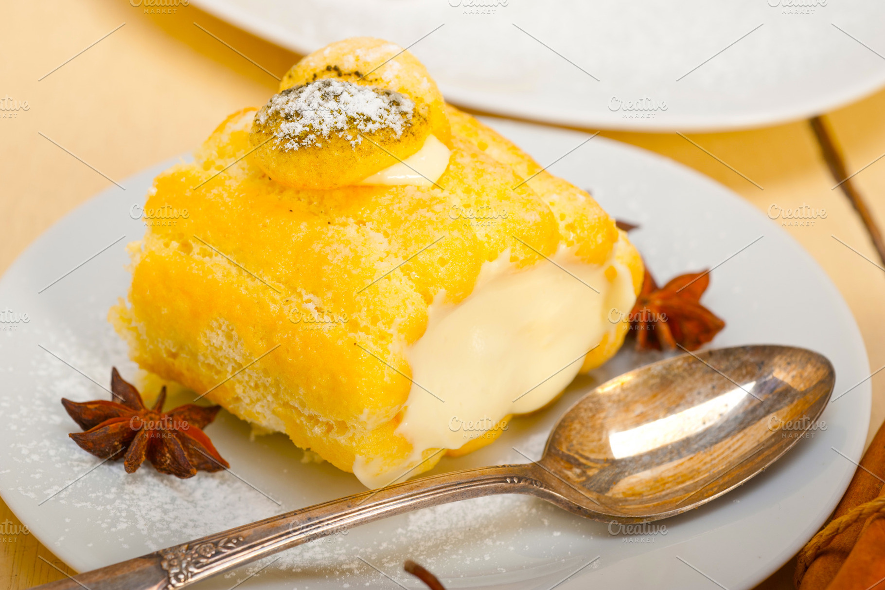 cream roll cake dessert and spices, a Food & Drink Photo by keko64