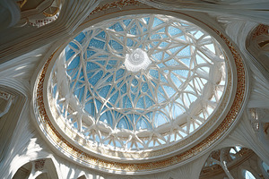 Intricate dome design featuring geometric patterns in a grand architectural spa, a Photo by AlyaAnd