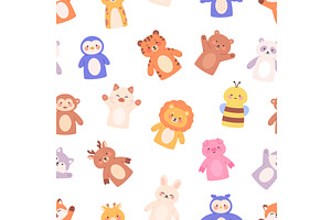 Cute animals finger puppets seamless, an Animal Illustration by LadadikArt