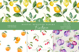 Watercolor Fruit Seamless Patterns