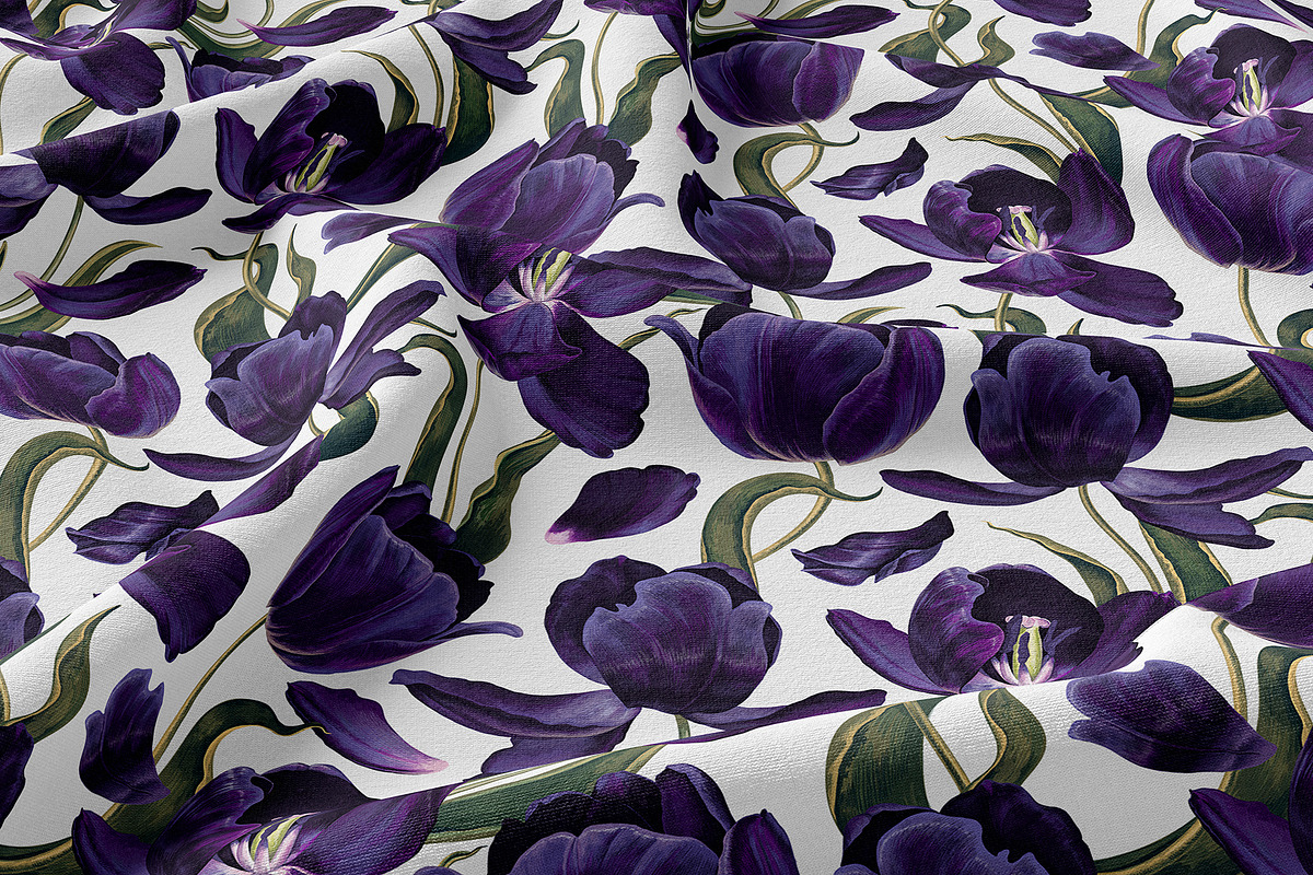 Black Tulips Seamless Pattern, a Pattern Graphic by MarynaPetrovska (Photo 4 of 19)