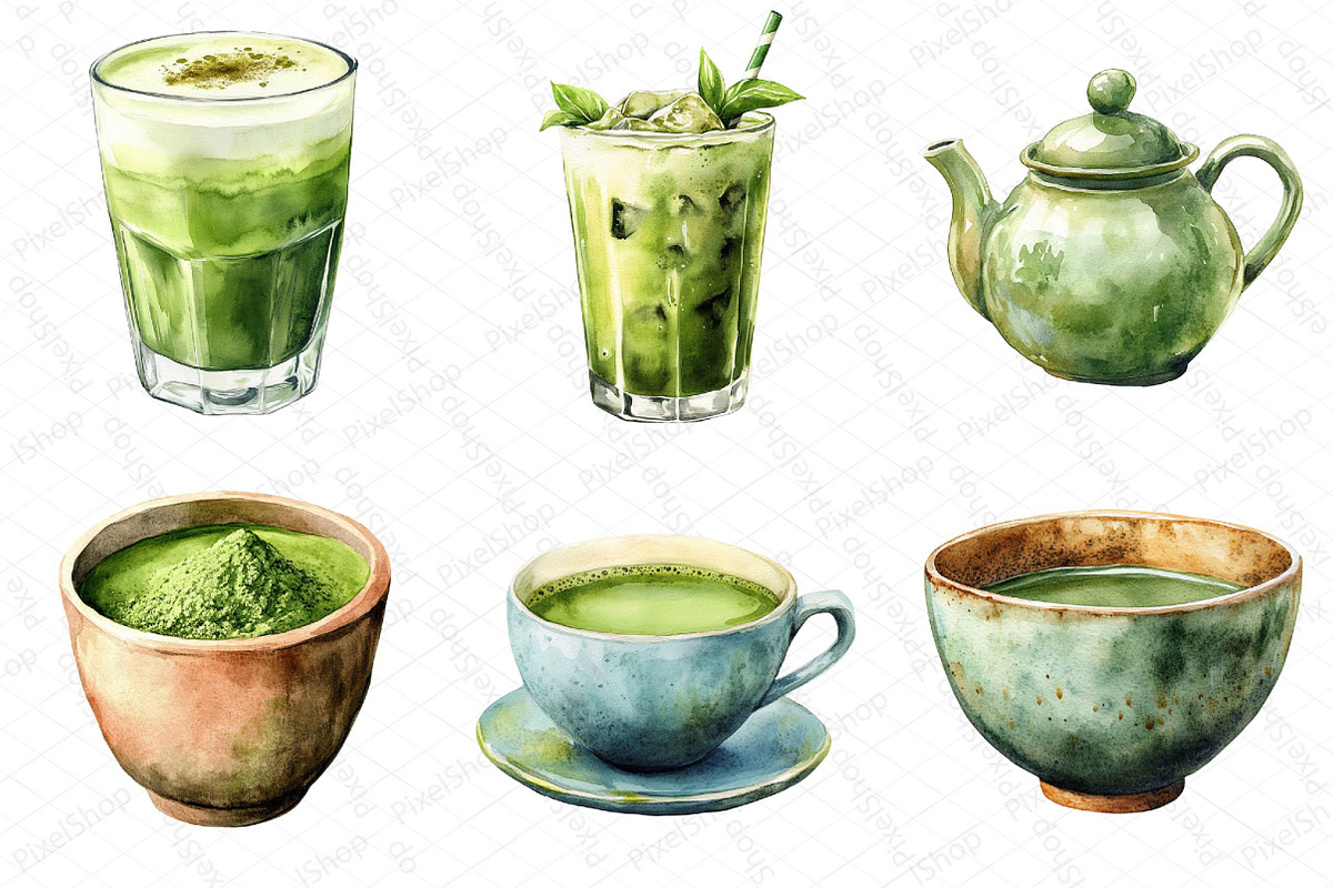 Watercolor Matcha Green Tea Clipart, an Illustration by DreamPrint404 (Photo 3 of 6)
