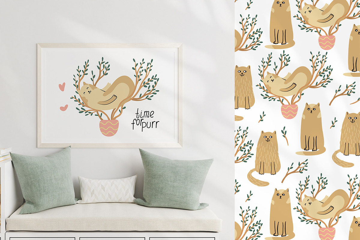 Cats and Plants Clipart and Patterns, an Animal Illustration by Anna Druzhkova (Photo 21 of 23)