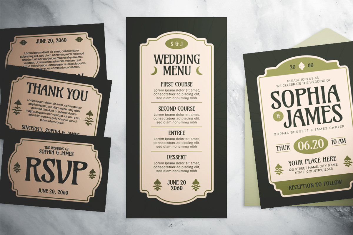 Green Beige Organic Retro Invitation, an Invitation Template by The Good Store (Photo 4 of 4)