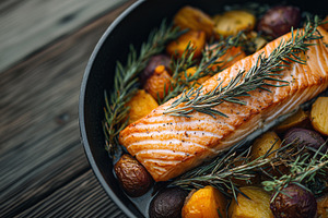 Grilled salmon fillet with roasted, a Food & Drink Photo by MistyDay